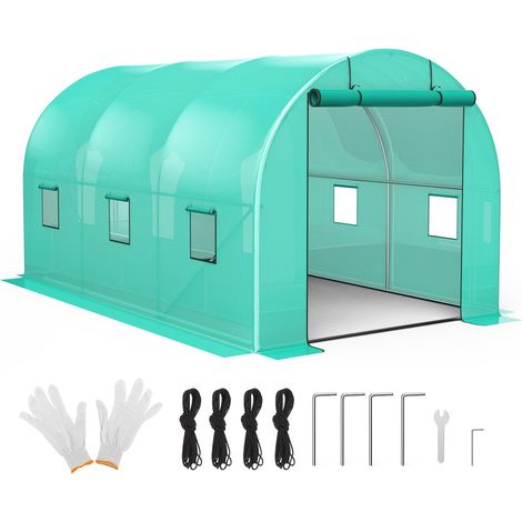 Serre Tunnel pour extérieur, Cadre en Acier galvanisé 244 x 396 x 213 cm, 6 fenêtres avec moustiquaire, Couverture PE Vert, pour Potager, Plantes, Hiver, Potager botanique (1/5)