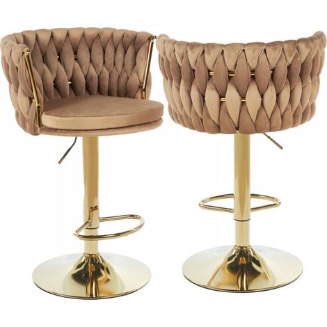 H4-FX Samt-Cappuccino-Hocker (goldenes Gestell)