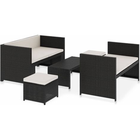 Salon de jardin 5 pcs Ensemble Table et Chaise de Jardin - avec coussins Résine tressée Noir BV687105 - BonneVie (1/5)