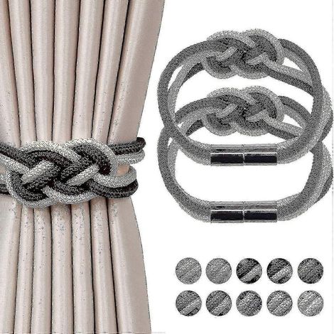 Lot de 2 embrasses de rideaux magnétiques puissantes – Style nordique épuré, corde tressée bicolore avec nœud décoratif (1/5)