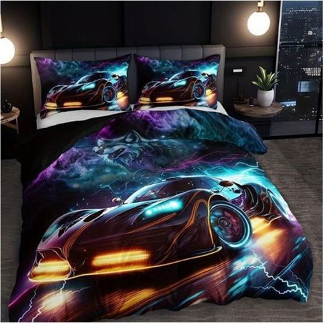 Foudre Tonnerre Et éClairs Voiture de Sport Housse de Couette 140x200 cm Ensembles Microfibre Voiture De Course - CWY (1/4)