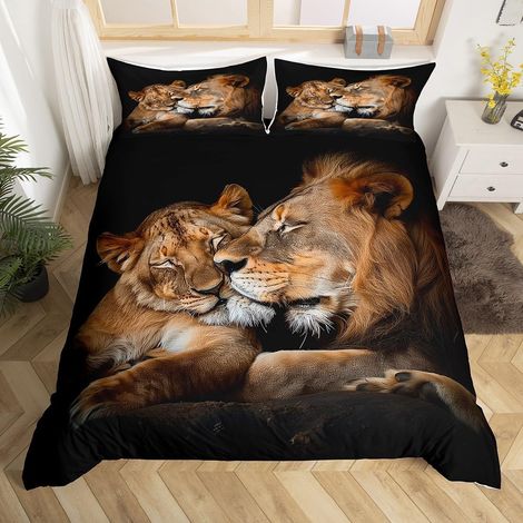 Lion Duvet Cover 240 x 260 cm Lion Bedding Set for Boys Girls Animals Print Bedding Set 3 Pieces Decor Lightweight Breathable Soft Microfiber (1/5)