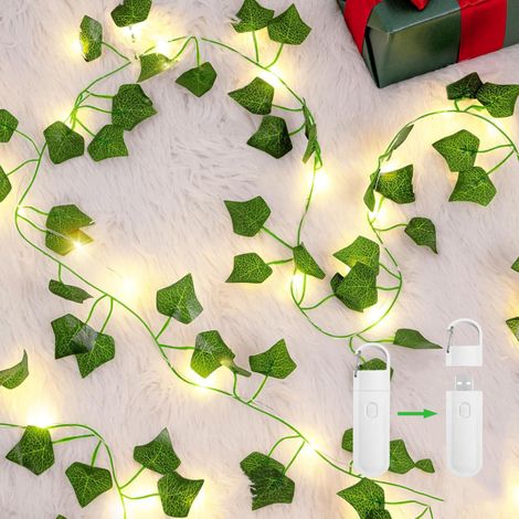 Guirlande lumineuse Lakumu Vines avec LED, 50 LED rechargeables, 5 m (16 pi), 8 modes d'éclairage et minuterie, imitation lierre, pour chambre, mur, jardin, mariage, fête, décoration intérieure. (1/5)