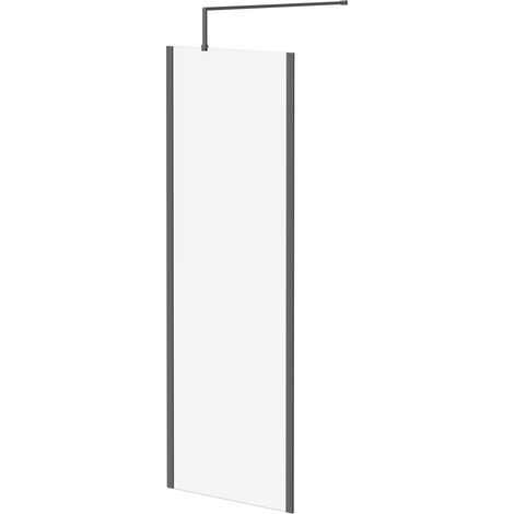 Colore 8mm Clear Glass Gunmetal Grey 1850mm x 700mm Walk In Shower Screen including Wall Channel with End Profile and Support Bar (1/5)