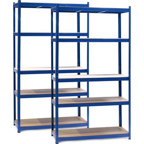 Wiltec Set 2 estanterías de carga pesada azul 100x60x200cm sistema de encaje 5 baldas 200kg/nivel (1/5)