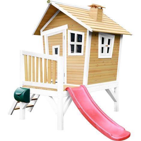Axi Robin Maison Enfant Avec Toboggan Rouge  Aire De Jeux Pour L'Extérieur En Marron & Blanc  Maisonnette / Cabane De Jeu En Bois Fsc
