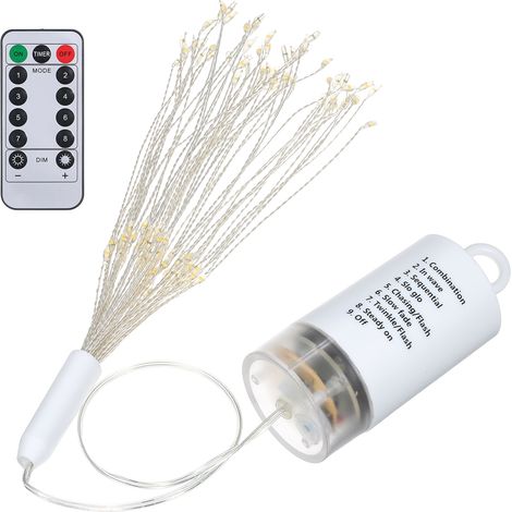 Guirlande lumineuse feu d'artifice à pile avec télécommande 120 LEDs SMD0603 dimmable 8 modes éclairage fils cuivre décoratifs lampe bouquet pour Noël terrasse intérieur extérieur IP65 (1/2)