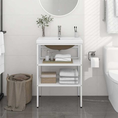 vidaXL Cadre de lavabo de salle de bain vasque à encastrer Blanc Fer (1/5)