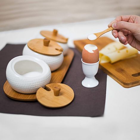 Pots à épices, porte-épices en céramique avec couvercle et support en bambou, solution de rangement pour épices, présentoir de cuisine, style chinois décoratif avec cuillères assorties, naturel (1/4)
