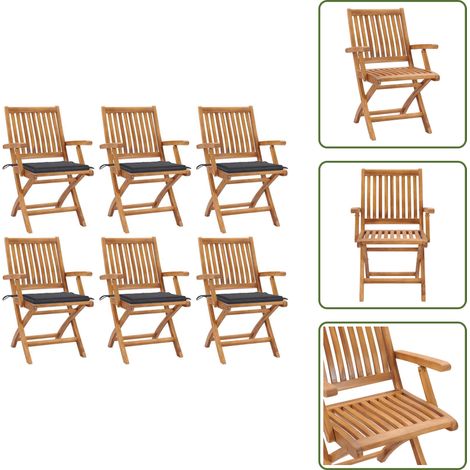 The Living Store Chaises pliables de jardin avec coussins lot de 6 Bois de teck - Chaises de jardin en teck (1/5)