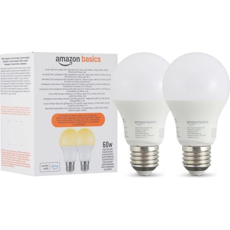 Lot de 2 ampoule LED intelligente à intensité variable, E27, 7W (60W Equivalent), Fonctionne uniquement avec Alexa, Blanc Doux