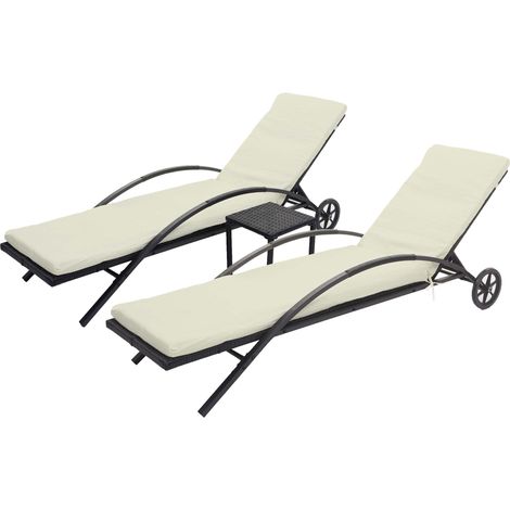 2er-Set Sonnenliege HHG-284, Relaxliege Gartenliege, Poly-Rattan schwarz, Kissen creme-beige (1/5)