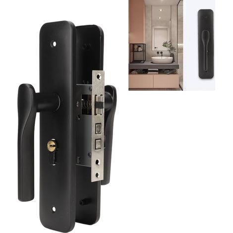 Juego de cerradura para puerta, resistente a la oxidación, antideslizante, de acero inoxidable para dormitorio y baño – 24 cm x 5,5 cm x 6 cm – 2 manijas, 1 cuerpo, 1 cilindro, 3 llaves, 7 tornillos (1/5)