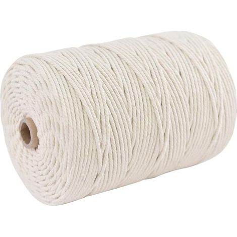 Corde en coton naturel pour macramé - 5 mm x 100 m - Pour bricolage, tenture murale, suspension de plantes, tricot, beige (1/5)