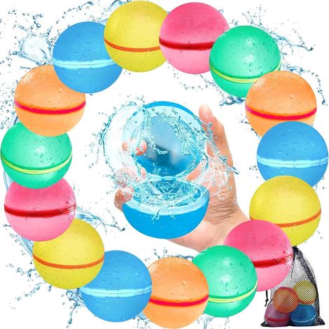 Lot de 16 Ballons d'eau Réutilisables en Silicone Bombe à Eau Fermeture Automatique, Jouet Aquatique Enfant et Adulte pour Piscine, Plage, Jardin et Fête d'Été en Plein Air (1/5)