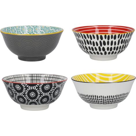 KitchenCraft Set de 4 Schalen de Cerealien de Keramik in Box de Geschenk, Schalen für Eis, Suppe und andere, Design "Monochrome" 15 cm, 240ml