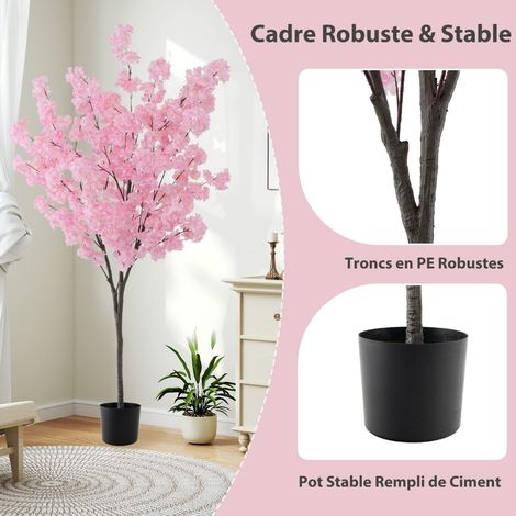 190CM Artificial Plant in Cement Filled Pot with 900 Pink Flowers Fake Cherry Tree with Simulated PE Trunks Modern Decoration Pink (1/5)