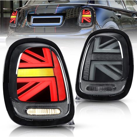 LED Feux arrière Compatible pour Mini  F56 Hatch F57 convertible 2014-2019 Union Jack feu arriere, avec clignotants séquentiels (Fumé avec Cercle noir)