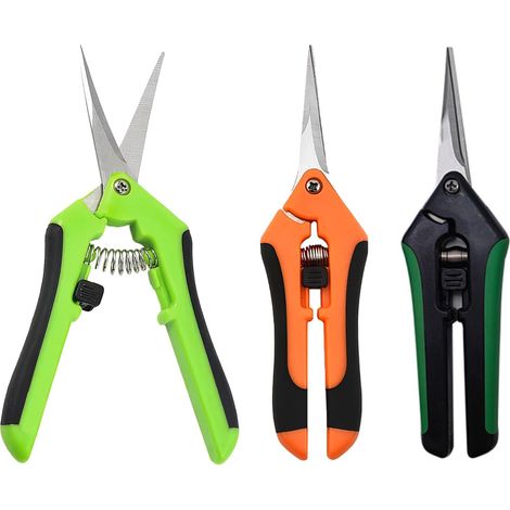 3Pcs Secateur de Jardin, Ciseaux Tenailles Courbés à Lame Droite Sécateurs Précision Jardinage Professionnel pour Bonsaï et Élagage Poignées à Ressort Idéal pour Fleurs Bonsaïs (Three colors)