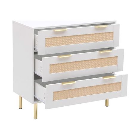 MMT White Chest with Rattan Fronts, 3 Storage Drawers (1/3)