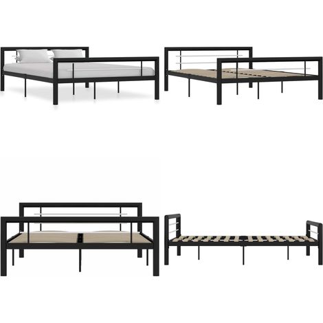 Cadre de lit sans matelas noir et blanc métal 140x200 cm - Cadre De Lit - Lit Double - Lit Metal - Lit Design - Literie - Home & Living (1/5)