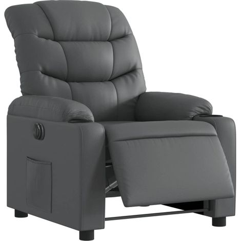 Comodissima poltrona relax TV con funzione reclinabile elettrica in PVC grigio DEC028392