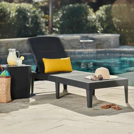 Dmora - Tumbona Glace, Tumbona de jardín, Cama plegable al aire libre, Silla reclinable, 188x58 h29 cm, Antracita (1/5)