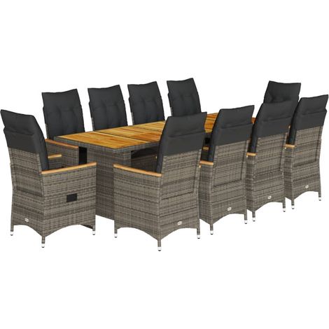 11-tlg. Garten-Bistro-Set mit Kissen Grau Poly Rattan vidaXL (1/5)