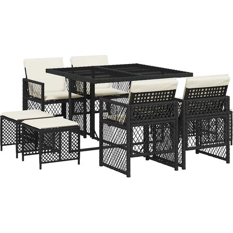9 Piece Garden Dining Set with Cushions Black Poly Rattan vidaXL (1/5)