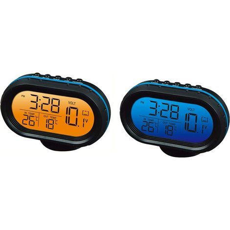 Termometro digitale per auto 12V Voltmetro Orologio Allarme Monitor, Orologio multifunzione Voltmetro Indicatore di temperatura automatica, Orologio LCD Monitor Misuratore batteria Rilevatore LED (b (1/5)
