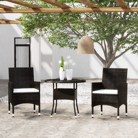 Ensemble Table et Chaise de Jardin 3 pcs - Mobilier à dîner de jardin Résine tressée Noir BV512320 - BonneVie (1/5)