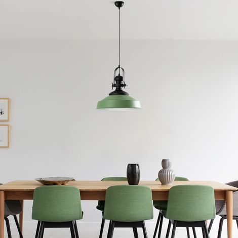 Lustre vert élégant, corps en métal, diamètre 41 cm, hauteur réglable 45-130 cm, douille E27, IP20, pour les espaces de vie modernes et les salles à manger (1/5)
