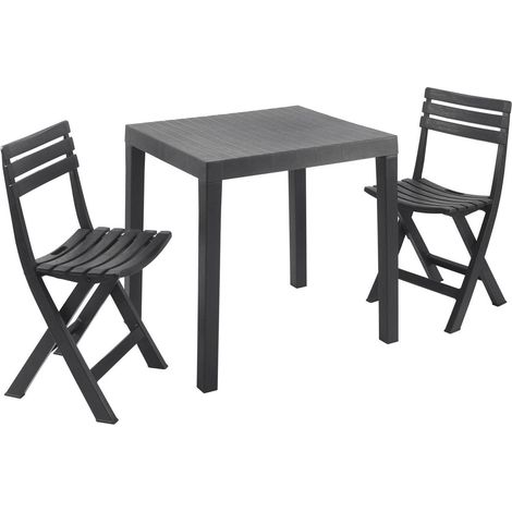 Dmora - Set salotto da esterno Ortisei, Set da giardino con 1 tavolo rettangolare e 2 sedie pieghevoli, Set indoor e outdoor da Pic Nic, 100% Made in Italy, Antracite, con imballo rinforzato (1/4)