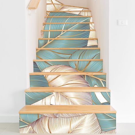 Stickers contremarches escalier - Feuilles tropicales - 100 cm x 150 cm - Adhésif BRILLANT (1/2)