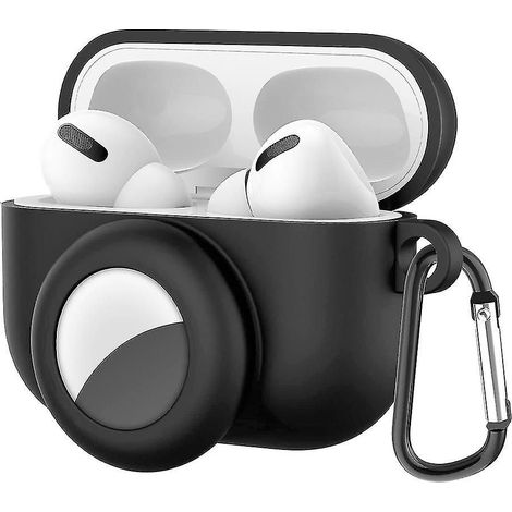 Étui de protection intégral AirPods Pro avec mousqueton porte-clés Airtag, coque rigide noire, couverture totale anti-rayures et chocs, accessoire pratique pour transport quotidien (1/2)