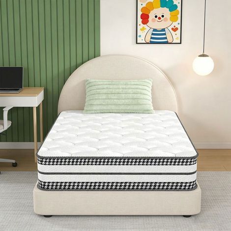 Matelas 90x200, Ép 26 cm, Mémoire de Forme et Ressorts Ensachés, Öko-Tex, 7 Zones, Haute Résilience, Double Face, Anti-Acariens