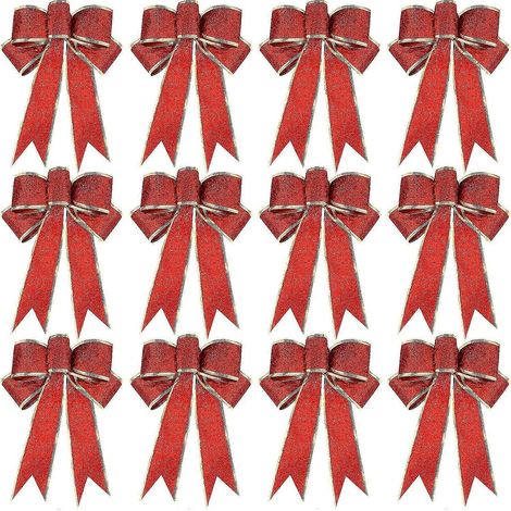12 nœuds de Noël pailletés pour couronnes et sapins (dorés et rouges) yu (1/5)