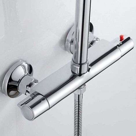 Mitigeur thermostatique de douche 2 sorties haut et bas en laiton chromé mitigeur anti-brûlure pour baignoire de salle de bain (1/5)
