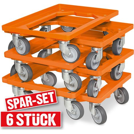 BRB Lot de 6 trottinettes de transport pour conteneurs 600 x 400 mm, capacité de charge 250 kg, orange — vue 2