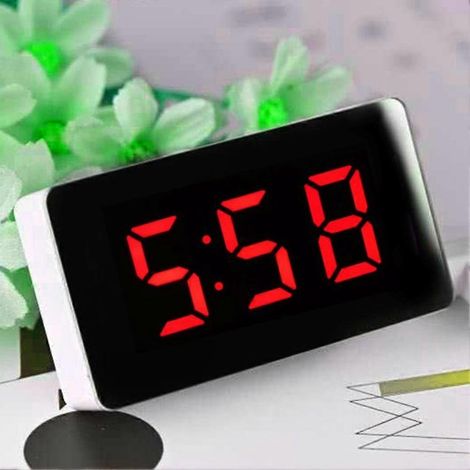 Horloge miroir LED portable, en plastique, avec décoration d'horloge affichant l'heure, le calendrier et la température. (1/5)