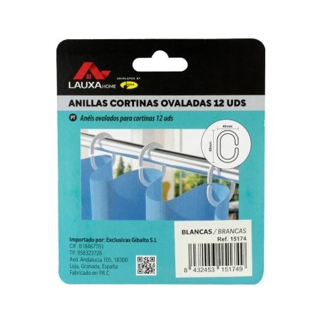 Anillas Cortina Ovaladas Lauxa Home, Juego De 12, Blanco O Transparente, 40x60mm (1/3)