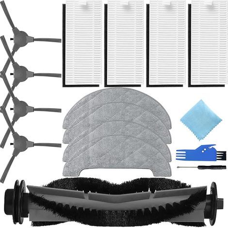 Kit di accessori per Ultenic D5 Series D5S / D5S Pro / D5S Pro+ Robot Vacuum Cleaner, pezzo di ricambio 1: 1 spazzola principale, 4 spazzole laterali, 4 filtri HEPA, 4 panni in microfibra (13 pezzi) (1/4)
