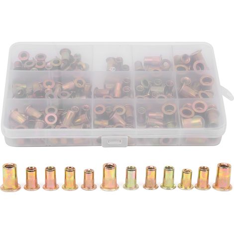 cosse a sertir-Lot Rivet Nuts Galvanisés en Acier au Carbone - Set de 150 Pièces Mélangé (6‑32, 8‑32, 10‑24, 10‑32, 1/4‑20) - pour Assemblage Automobile, Électronique et Aménagement (1/5)