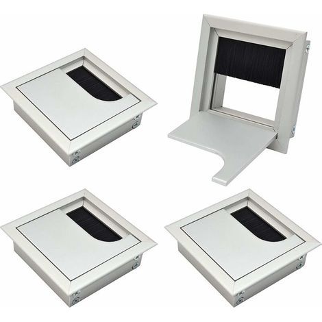 80x 80mm Cache-conduit de câble carré pour organisateur de cordon de bureau encastré pour meubles Aluminium anodisé argent Cache-câble pour conduit de câble Lot de 4 (1/5)