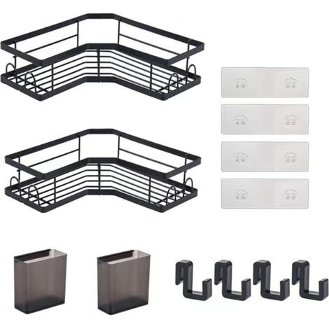 Mensole da bagno senza foratura, ampio scaffale portaoggetti con 2 porta dentifricio e 4 ganci, 2 pezzi -Crezuo