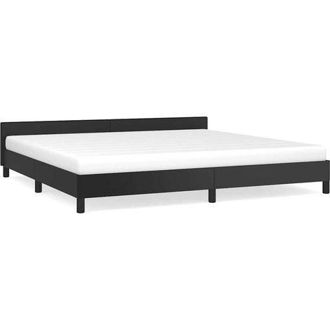 Lit adulte pour 2 personnes avec tête de lit, Structure de lit, Assemblage Facile, Noir 200x200 cm Similicuir OIB9169E (1/5)