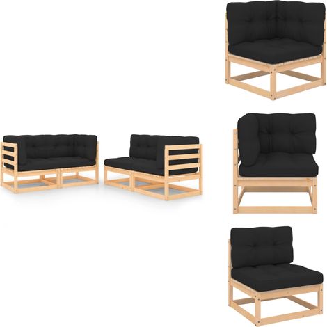 4-tlg. Garten-Lounge-Set mit Kissen Massivholz Kiefer - Gartensofa - Lounge Möbel - Gartenmöbel Set - Rattan Gartenmöbel - Outdoor Möbel (1/5)