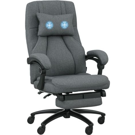 Chaise de bureau massage Vinsetto, interface USB, dossier réglable, roues pivotantes, gris foncé (1/5)