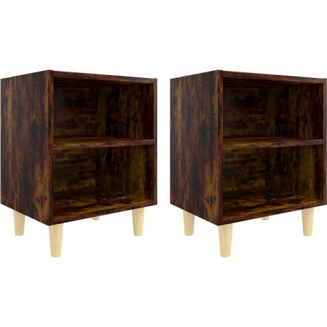 Lot de 2 Tables de Chevet, Tables de nuit, pour Chambre Salon Couloir, et pieds en bois Chêne fumé 40x30x50 cm OIB2395E (1/5)