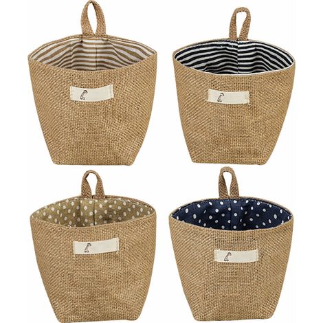 Sac de rangement en coton lin anti-humidité avec crochet pour bureau chambre enfant salon 14x12,5 cm 1 pc (1/2)